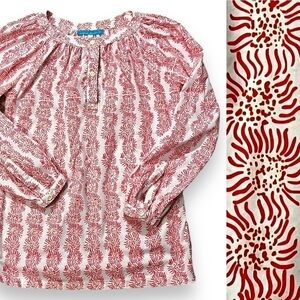 Virginia Johnson Tunic Blouse Popover Abstract Floral Print Preppy Size XS
